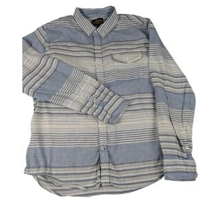 True Religion Mens 2X Blue Striped Linen Cotton Button Down Shirt Tropical